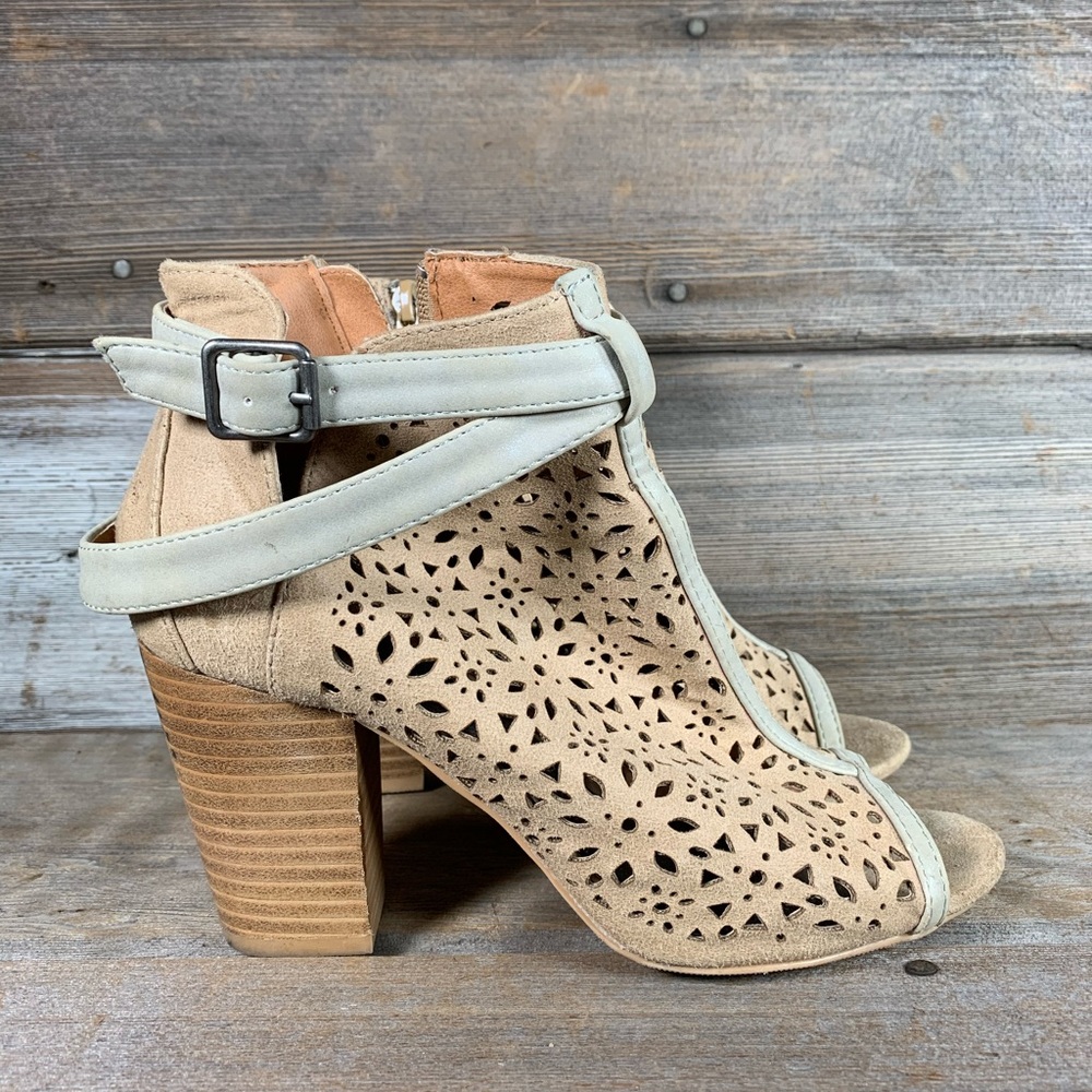 BKE Ophelia Peep Toe Laser Cut Booties